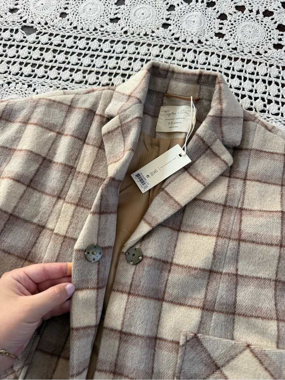 NWT Rylee & Cru Rustic Plaid Longline Coat Girls 2-3Y